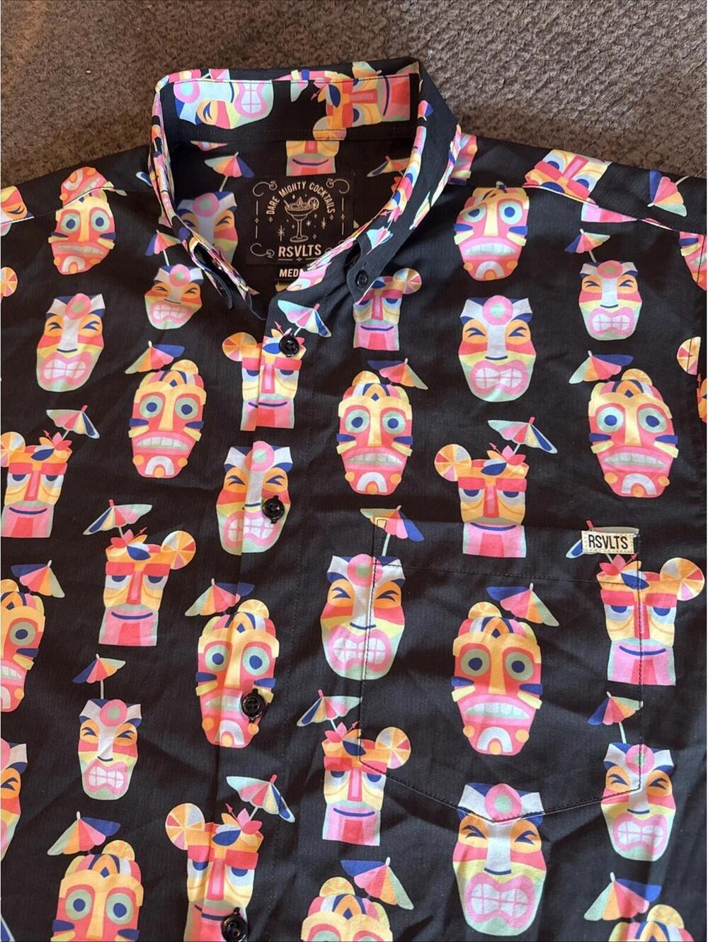 Rsvlts Mens Medium Button Up Tipsy Tiki Graphic Button Up Kunuflex Disney - Picture 8 of 14